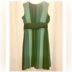 Striped green duotone chiffon midi dress with pockets